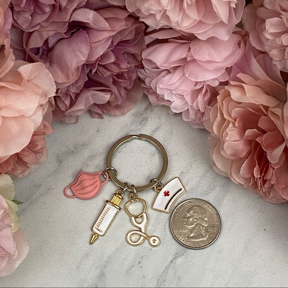 Nurses Keychain with Stethoscope, Nurses Cap & Pink Face Mask - Picture 11 of 16